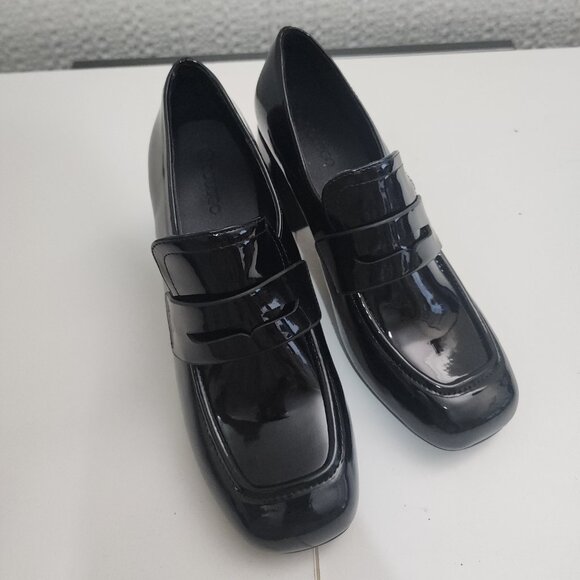 Coutgo Penny Loafers Chunky Block Heels Square Toe Shoes Black Women's Size 8 - Picture 4 of 14